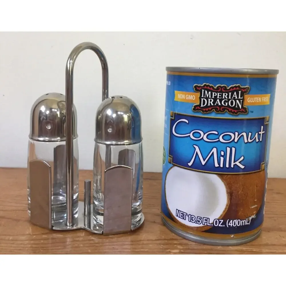 Vintage Art Deco Style Italian Glass Shiny Chrome Salt Pepper Shakers w Stand
